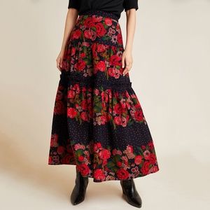 Eva Franco Floral Maxi Skirt - Red and Black